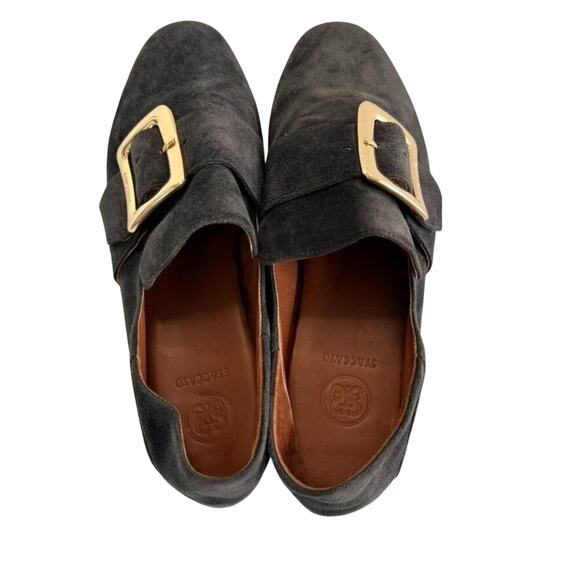 Staccato Smoking Slipper Shoe Women 230 US 6 Gray Suede Buckle Gold Buckle - Picture 3 of 12